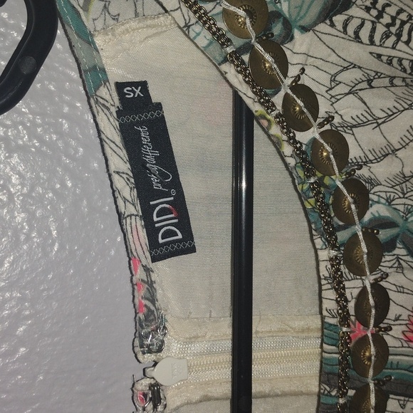 Midi Cactus Print Dress with Coin and Chain Like Detail Near Collar XS - Picture 4 of 7